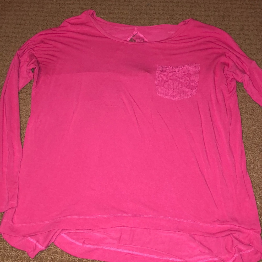 Long sleeve pink shirt with lace cutouts
